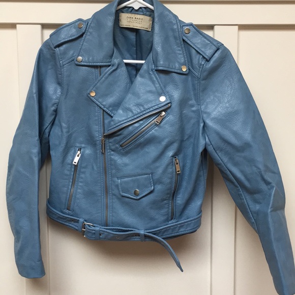 Zara Jackets & Blazers - Zara blue cropped moto jacket (faux leather)